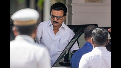 Tamil Nadu chief minister MK Stalin leaves after attending the Assembly session at Fort St. George in Chennai on Tuesday. (PTI PHOTO) Tamil Nadu chief minister MK Stalin leaves after attending the Assembly session at Fort St. George in Chennai on Tuesday. (PTI PHOTO)