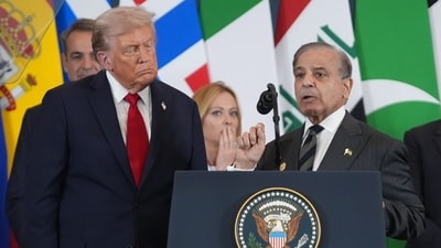 Pakistan PM Shehbaz Sharif (R) also said that US President Donald Trump is the man that "this world needed most at this point in time". (AP) Pakistan PM Shehbaz Sharif (R) also said that US President Donald Trump is the man that "this world needed most at this point in time". (AP)