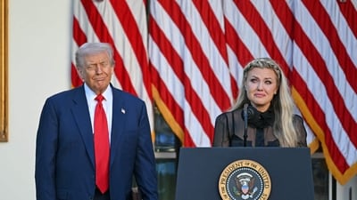 US President Donald Trump and Erika Kirk, Charlie Kirk's widow, participate in the Medal of Freedom Ceremony. (AFP)