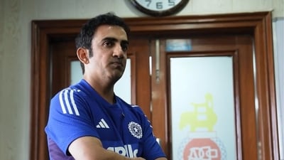 Gautam Gambhir gives a speech inside the West Indies dressing room. (Screengrab - BCCI) Gautam Gambhir gives a speech inside the West Indies dressing room. (Screengrab - BCCI)