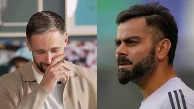 Chris Woakes, left, and Virat Kohli (ECB Screengrab/PTI) Chris Woakes, left, and Virat Kohli (ECB Screengrab/PTI)