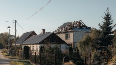 A house in Wyryki damaged after NATO-member warplanes shot down several Russian drones over Poland.
