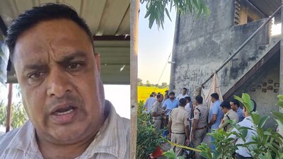 Sandeep Kumar Lathar in a video about why he was taking the extreme step; and (R) police at the place where he was found dead in Rohtak district of Haryana on Tuesday, October 14. (Sourced/HT Photo) Sandeep Kumar Lathar in a video about why he was taking the extreme step; and (R) police at the place where he was found dead in Rohtak district of Haryana on Tuesday, October 14. (Sourced/HT Photo)