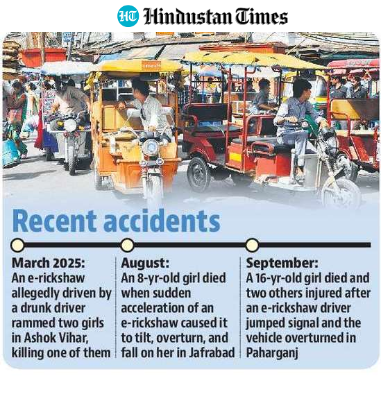Recent accidents involving e-rickshaws in Delhi. Recent accidents involving e-rickshaws in Delhi.
