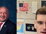 GOP House Rep. Dave Taylor and the viral photo of Angelo Elia with the swastika flag at his office. GOP House Rep. Dave Taylor and the viral photo of Angelo Elia with the swastika flag at his office.