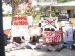 Students on Tuesday protested at the South Asian University campus in Delhi over the alleged sex assault case Students on Tuesday protested at the South Asian University campus in Delhi over the alleged sex assault case