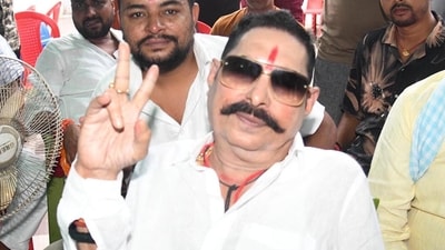 Anant Kumar Singh filed his papers from the Mokama assembly after receiving the JD(U) symbol from its top leadership. (Santosh Kumar/Hindustan Times)