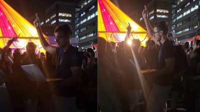 Even at the party, the employee kept an eye on work while dancing. (@vaibhav9497/Instagram) Even at the party, the employee kept an eye on work while dancing. (@vaibhav9497/Instagram)