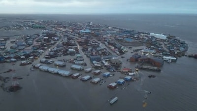 In this aerial photo, the city of Kotzebue, Alaska, experiences flooding. (Alaska Department of Transportation and Public Facilities via AP) (AP) In this aerial photo, the city of Kotzebue, Alaska, experiences flooding. (Alaska Department of Transportation and Public Facilities via AP) (AP)