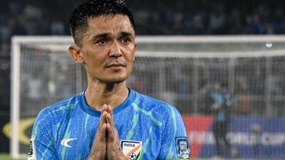 File picture of Indian striker Sunil Chhetri ahead of the FIFA World Cup Asia qualifier match against Kuwait at Kolkata in June last year. (AFP) File picture of Indian striker Sunil Chhetri ahead of the FIFA World Cup Asia qualifier match against Kuwait at Kolkata in June last year. (AFP)