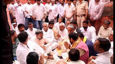Haryana chief minister Nayab Singh Saini meeting family members of late ASI Sandeep Lathar at Ladhot village in Rohtak district on Wednesday. (Manoj Dhaka/HT) Haryana chief minister Nayab Singh Saini meeting family members of late ASI Sandeep Lathar at Ladhot village in Rohtak district on Wednesday. (Manoj Dhaka/HT)