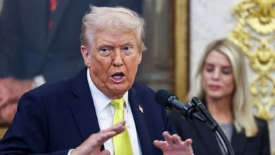 "We are looking at land now, because we've got the sea very well under control," Trump said. (Bloomberg) "We are looking at land now, because we've got the sea very well under control," Trump said. (Bloomberg)