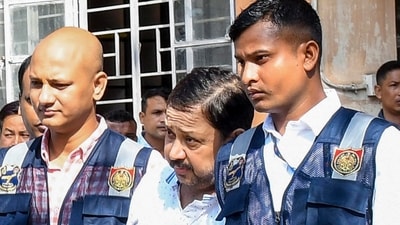North East India Festival (NEIF) chief organiser Shyamkanu Mahanta, arrested in the death of singer Zubeen Garg in Singapore, is brought to the CJM Court for hearing, in Guwahati, Assam, on Wednesday. (PTI) North East India Festival (NEIF) chief organiser Shyamkanu Mahanta, arrested in the death of singer Zubeen Garg in Singapore, is brought to the CJM Court for hearing, in Guwahati, Assam, on Wednesday. (PTI)
