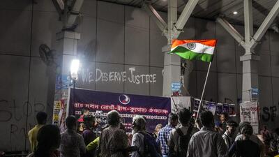 People stage a protest over the alleged rape of a medical student in Durgapur of West Bengal, in Kolkata, Tuesday, Oct. 14 (PTI) People stage a protest over the alleged rape of a medical student in Durgapur of West Bengal, in Kolkata, Tuesday, Oct. 14 (PTI)