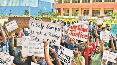 Students hold a demonstration on the South Asian University campus in New Delhi. (HT Photo) Students hold a demonstration on the South Asian University campus in New Delhi. (HT Photo)