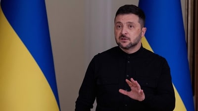 Ukraine's President Volodymyr Zelensky speaks during a press conference in Kyiv. (AFP) Ukraine's President Volodymyr Zelensky speaks during a press conference in Kyiv. (AFP)