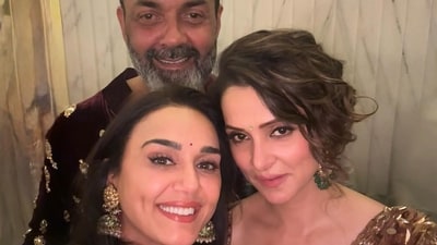 Preity Zinta reunites with Bobby Deol at Manish Malhotra's Diwali party in Mumbai, recalling cherished memories from their film Soldier. Preity Zinta reunites with Bobby Deol at Manish Malhotra's Diwali party in Mumbai, recalling cherished memories from their film Soldier.
