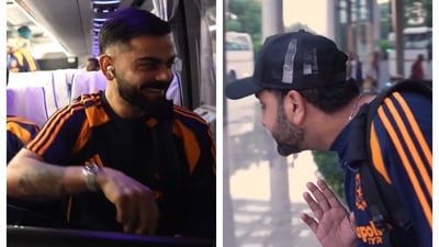 Rohit Sharma bowing to Virat Kohli before entering team bus Rohit Sharma bowing to Virat Kohli before entering team bus