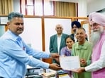 After receiving the certificate, Gupta said he was grateful to the party and the people of Punjab (HT Photo)