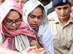 IAS officer Amneet P Kumar, wife of late IPS Y Puran Singh, during his last rites at the cremation ground in Chandigarh, Sector 25, on Wednesday. (Ravi Kumar/HT)