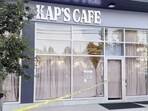 Premises of the Indian entertainer Kapil Sharma's Kap's Cafe after an attack, in Surrey, Canada on Thursday (PTI)