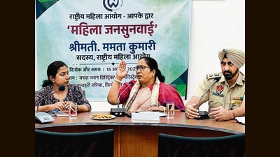 (Centre) National Women Commission member Mamta Kumari during the Mahila Jansunwai meeting in Ludhiana on Thursday. (HT Photo) (Centre) National Women Commission member Mamta Kumari during the Mahila Jansunwai meeting in Ludhiana on Thursday. (HT Photo)