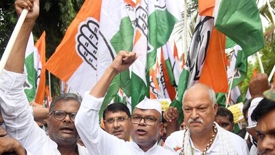 Bihar Congress president Rajesh Ram with party workers (Photo by Santosh Kumar/ Hindustan Times)