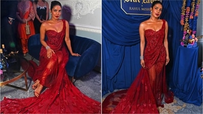 Priyanka Chopra stuns in statement red gown at Diwali celebration. (Instagram/@jerryxmimi) Priyanka Chopra stuns in statement red gown at Diwali celebration. (Instagram/@jerryxmimi)