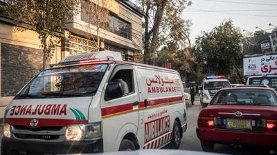 Ambulances rush along a road towards the site of an explosion in Kabul on October 15, 2025, amid heavy border clashes between Afghanistan and Pakistan. (AFP/Representational)