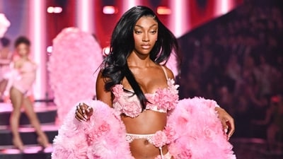 Angel Reese walks the runway during the Victoria's Secret Fashion Show on Wednesday, October 15, 2025. (Evan Agostini/Invision/AP)