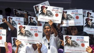 All Assam Students' Union (AASU) members hold posters during a protest demanding justice for late music icon Zubeen Garg, in Guwahati, on Oct. 14 (PTI) All Assam Students' Union (AASU) members hold posters during a protest demanding justice for late music icon Zubeen Garg, in Guwahati, on Oct. 14 (PTI)
