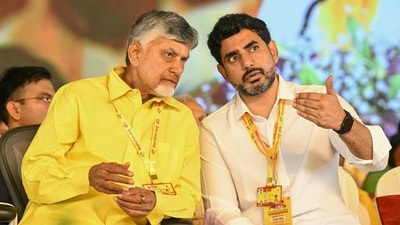 Nara Lokesh, the son of Andhra chief minister N Chandrababu Naidu, and top leaders from Karnataka's ruling Congress, including deputy chief minister DK Shivakumar and IT Minister Priyank Kharge, have been engaged in an online feud since mid-September. (PTI file) Nara Lokesh, the son of Andhra chief minister N Chandrababu Naidu, and top leaders from Karnataka's ruling Congress, including deputy chief minister DK Shivakumar and IT Minister Priyank Kharge, have been engaged in an online feud since mid-September. (PTI file)
