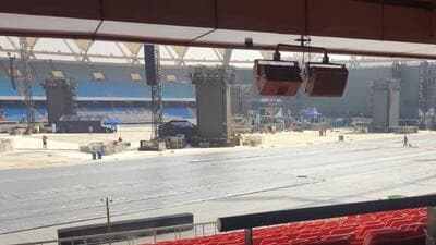 JLN Stadium getting ready for Travis Scott concert on the weekend. (HT Photo) JLN Stadium getting ready for Travis Scott concert on the weekend. (HT Photo)