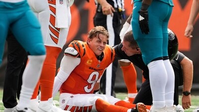 Joe Burrow did not have to be carted off after his injury but was unable to put weight on the injured leg. (AP) Joe Burrow did not have to be carted off after his injury but was unable to put weight on the injured leg. (AP)