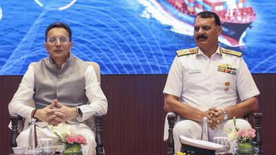 Navy chief admiral Dinesh K. Tripathi and minister of state for electronics and information technology Jitin Prasada at at a seminar on Impact of Cyber-attacks in Maritime Sector and Its Effects on National Security and International Relations. (Defence PRO) Navy chief admiral Dinesh K. Tripathi and minister of state for electronics and information technology Jitin Prasada at at a seminar on Impact of Cyber-attacks in Maritime Sector and Its Effects on National Security and International Relations. (Defence PRO)
