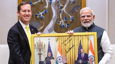 Prime Minister Narendra Modi with US Ambassador-designate to India Sergio Gor during a meeting, in New Delhi. (@narendramodi) Prime Minister Narendra Modi with US Ambassador-designate to India Sergio Gor during a meeting, in New Delhi. (@narendramodi)