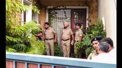 Police at the residence of senior Haryana IPS officer Y Puran Kumar, who died by suicide at his official residence, in Chandigarh. (PTI) Police at the residence of senior Haryana IPS officer Y Puran Kumar, who died by suicide at his official residence, in Chandigarh. (PTI)