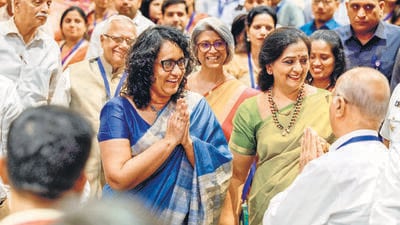 Sri Lanka Prime Minister Harini Amarasuriya along with Principal Prof. Anju Srivastava during her visit to Hindu College, in New Delhi. (Raj K Raj/ HT Photo) Sri Lanka Prime Minister Harini Amarasuriya along with Principal Prof. Anju Srivastava during her visit to Hindu College, in New Delhi. (Raj K Raj/ HT Photo)