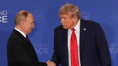 FILE - President Donald Trump, right, shakes the hand of Russia's President Vladimir Putin during a joint press conference at Joint Base Elmendorf-Richardson, Alaska, Aug. 15, 2025. (AP File) FILE - President Donald Trump, right, shakes the hand of Russia's President Vladimir Putin during a joint press conference at Joint Base Elmendorf-Richardson, Alaska, Aug. 15, 2025. (AP File)