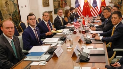 File photo of senior US and Chinese officials meeting to discuss trade issues and TikTok in Madrid, Spain, earlier this year. (Photo: US treasury via Reuters)