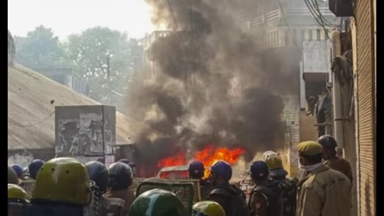 Violence erupted during the second survey of the Jama Masjid, claimed to be originally the site of an ancient Hindu temple, in Sambhal, last year. (PTI File Photo)