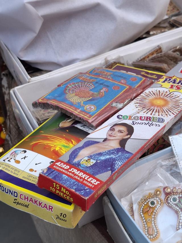 Shopkeepers admitted selling only to known buyers, concealing banned crackers behind Diwali décor while police plan special raids. (HT Photo) Shopkeepers admitted selling only to known buyers, concealing banned crackers behind Diwali décor while police plan special raids. (HT Photo)