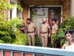 Police at the residence of senior Haryana IPS officer Y Puran Kumar, who died by suicide at his official residence, in Chandigarh. (PTI) Police at the residence of senior Haryana IPS officer Y Puran Kumar, who died by suicide at his official residence, in Chandigarh. (PTI)