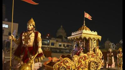 A chariot carrying idols of Lord Rama, Goddess Sita, Lord Lakshman and Lord Hanuman with other Hindu deities is seen during preparations for ‘Deepotsav’ in Ayodhya, on October 17. (PTI) A chariot carrying idols of Lord Rama, Goddess Sita, Lord Lakshman and Lord Hanuman with other Hindu deities is seen during preparations for ‘Deepotsav’ in Ayodhya, on October 17. (PTI)