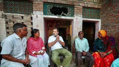 Congress leader Rahul Gandhi meeting the family members of the lynching victim in Rae Bareli. (ANI PHOTO) Congress leader Rahul Gandhi meeting the family members of the lynching victim in Rae Bareli. (ANI PHOTO)