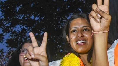 Deepika Jha, DUSU leader wo slapped a professor on Thursday. (RAJ K RAJ /HT PHOTO)