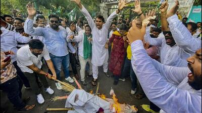 FILE- Biju Janata Dal (BJD) members hold a demonstration demanding resignation of Odisha CM and CBI probe into alleged police SI recruitment exam leak in Ganjam, Odisha (PTI) FILE- Biju Janata Dal (BJD) members hold a demonstration demanding resignation of Odisha CM and CBI probe into alleged police SI recruitment exam leak in Ganjam, Odisha (PTI)