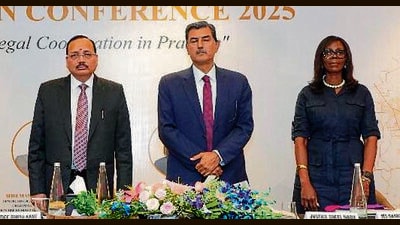From left: Supreme Court judge Justice Surya Kant, Panjab and Haryana HC chief justice Sheel Nagu and Barbara Mills KC, Chair of the Bar Council of England and Wales, at the Annual Litigation Conference 2025 at Hyatt Centric, Chandigarh, on Friday. (HT Photo) From left: Supreme Court judge Justice Surya Kant, Panjab and Haryana HC chief justice Sheel Nagu and Barbara Mills KC, Chair of the Bar Council of England and Wales, at the Annual Litigation Conference 2025 at Hyatt Centric, Chandigarh, on Friday. (HT Photo)