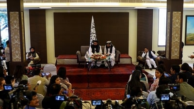 Afghanistan's Taliban Foreign Minister Amir Khan Muttaqi attends a press conference in New Delhi. (REUTERS)