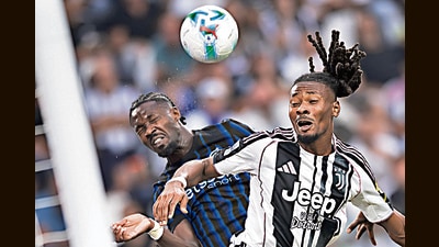 Marcus Thuram of Inter Milan and his brother Khephren Thuram of Juventus during a Serie A game in February. (Getty Images) Marcus Thuram of Inter Milan and his brother Khephren Thuram of Juventus during a Serie A game in February. (Getty Images)